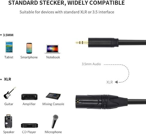 3.5 ملم (1/8 بوصة) مقبس صغير TRS ستيريو ذكر التوصيل إلى كابل XLR ذكر Y الفاصل التصحيح، 10 أقدام in Kuwait