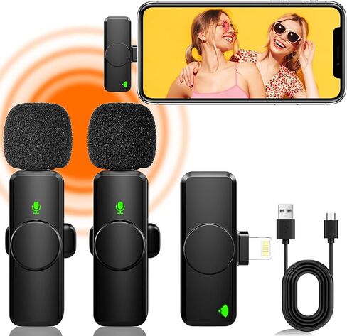 ميكروفون لاسلكي Lavalier Lapel لأجهزة iPhone، وiPad، وميكروفونات تسجيل مزدوجة منخفضة للغاية مع شريحة تقليل الضوضاء لوقت إنشاء طويل لشخصين، والبث المباشر، والمقابلات in Saudi Arabia