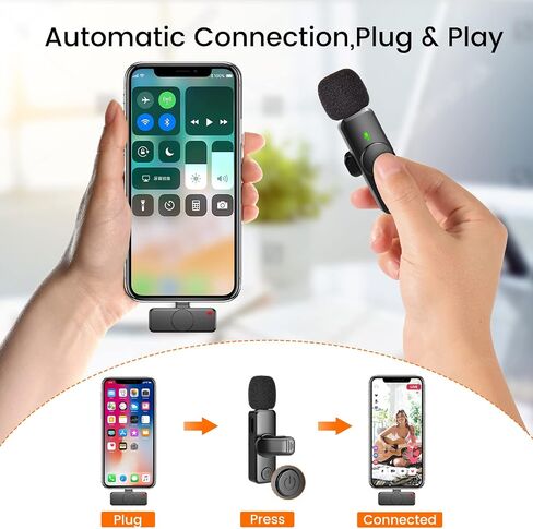 ميكروفون لاسلكي Lavalier Lapel لأجهزة iPhone، وiPad، وميكروفونات تسجيل مزدوجة منخفضة للغاية مع شريحة تقليل الضوضاء لوقت إنشاء طويل لشخصين، والبث المباشر، والمقابلات in Saudi Arabia