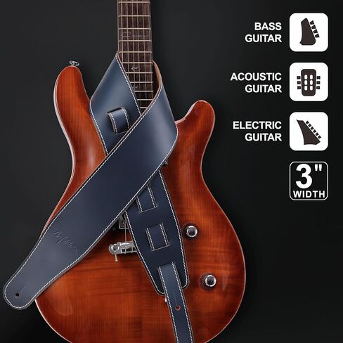 Nefelibata Guitar Strap, 3-inch Wide Full Grain Leather, Extra Wide Lightweight and Soft for Men and Women for Acoustic, Bass and Electric Guitar in Kuwait