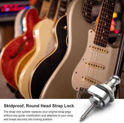 SAPHUE 2PCS Guitar Strap Button Metal Chrome Bass Strap Lock Skidproof StrapLock Locking Pegs Pins Guitar Strap Buttons Pins Metal End (Black) in Saudi Arabia