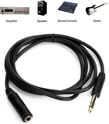 1/4 Extension Cable, Headphone Extension Cable Quarter inch TRS Male to Female Stereo Guitar Extension Cable Cord - 5.9 ft, Black in Saudi Arabia