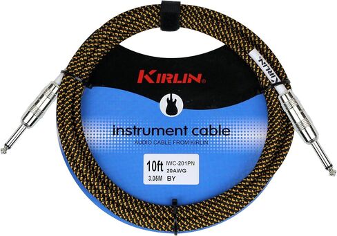 كابل Kirlin IWC-201PN-10/BK - 10 أقدام - 1/4 بوصة كابل أدوات مستقيم أسود أبيض سترة منسوجة من التويد in Kuwait
