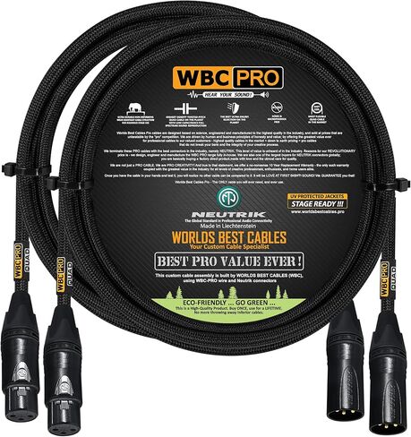 2 Units - 3 Foot - WBC-PRO-Quad Ultra-Silent Ultra-Flexible Balanced Star-Quad Cable with Neutrik Male & Female XLR Plugs & Black Tweed Jacket in Saudi Arabia