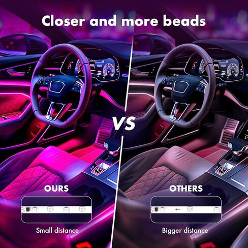 مصابيح LED للسيارة من orahon، تحكم ذكي في التطبيقات، مصابيح RGB داخل السيارة DIY وضع الموسيقى الديناميكي الملون 4 قطع أضواء شريطية للسيارات مع شاحن سيارة، تيار مستمر 12 فولت in Kuwait