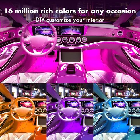 مصابيح LED للسيارة من orahon، تحكم ذكي في التطبيقات، مصابيح RGB داخل السيارة DIY وضع الموسيقى الديناميكي الملون 4 قطع أضواء شريطية للسيارات مع شاحن سيارة، تيار مستمر 12 فولت in Kuwait