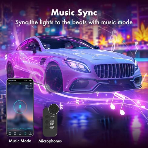 مصابيح LED للسيارة من orahon، تحكم ذكي في التطبيقات، مصابيح RGB داخل السيارة DIY وضع الموسيقى الديناميكي الملون 4 قطع أضواء شريطية للسيارات مع شاحن سيارة، تيار مستمر 12 فولت in Kuwait
