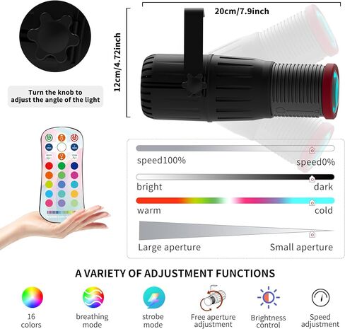 Pinspot Light with Remote,18W manually focusable,16 Colors Spot Lights Stage Effect Lighting and spot Size Adjustable,Disco Ball Spotlight Most Suitable for Party Activities Live Show Party Dance in Saudi Arabia