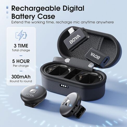 ميكروفون BOYA OMIC اللاسلكي Lavalier لهاتف iPhone Android والكمبيوتر المحمول مع Lightning/USB-C، مشبك على ميكروفون لاسلكي على شكل طية صدر السترة، وإلغاء الضوضاء، وبطارية 15 ساعة لتسجيل الفيديو، والبث، ومدونات الفيديو باللون الأسود in Saudi Arabia
