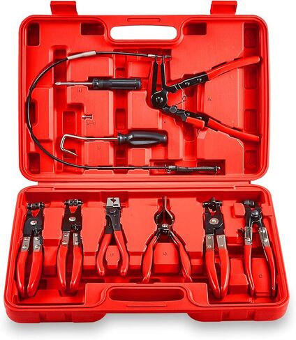 Orion Motor Tech 9pc Hose Clamp Pliers, Hose Clamp Remover Kit with Flexible Wire Long Reach Hose Clamp Clic R Type Swivel Jaw and Flat Band Pliers for Coolant Radiator Heater and Water Hose in Kuwait