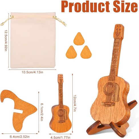 Guitar Pick Box, Wooden Guitar Pick Holder Custom Acoustic Guitar Pick Case Guitar Pick Rack with 3 Guitar Picks and Stand for Guitar Electric Bass Ukulele Lovers (Beige Drawstring Gift Bag) in Saudi Arabia