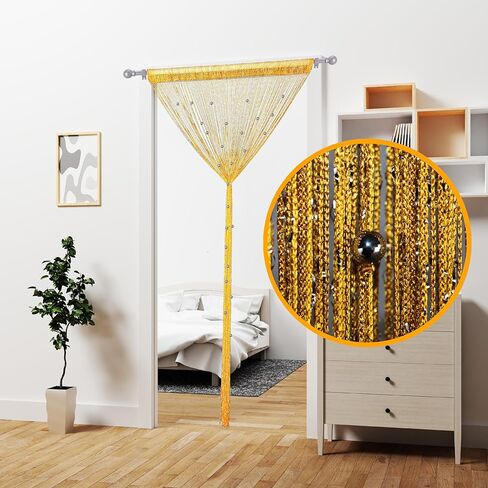 Atsweetlife مطرز ستارة الباب سلسلة الستائر، ستائر الخرز المدخل معلقة غرفة المقسم مطرز ديكور الهبي بريق هامش لوحة خزانة نافذة الأبواب الترتر بوهو الأبواب شرابة (الذهب) in Kuwait