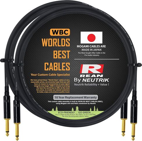 WORLDS BEST CABLES 2 Units - 5 Foot -Pedal, Effects, Patch, Guitar instrument cable CUSTOM MADE made using Mogami 2524 wire and Neutrik-Rean NYS224BG Gold ¼ inch (6.35mm) TS Plugs in Saudi Arabia