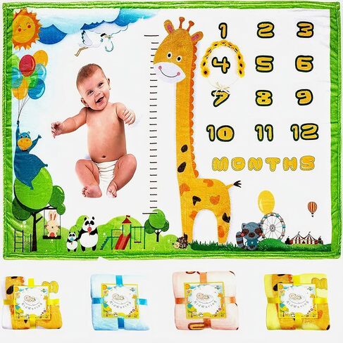 Ayushka Baby Milestone Blanket - Large 60"x40" Memory Blanket w/Growth Tracker, Soft Fleece First Year for Girl, Boy, Monthly Nursery Swaddling Blankets for Newborn Beautiful & Durable Shower Gift in Saudi Arabia