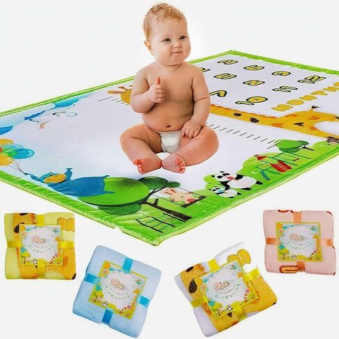 Ayushka Baby Milestone Blanket - Large 60"x40" Memory Blanket w/Growth Tracker, Soft Fleece First Year for Girl, Boy, Monthly Nursery Swaddling Blankets for Newborn Beautiful & Durable Shower Gift in Saudi Arabia
