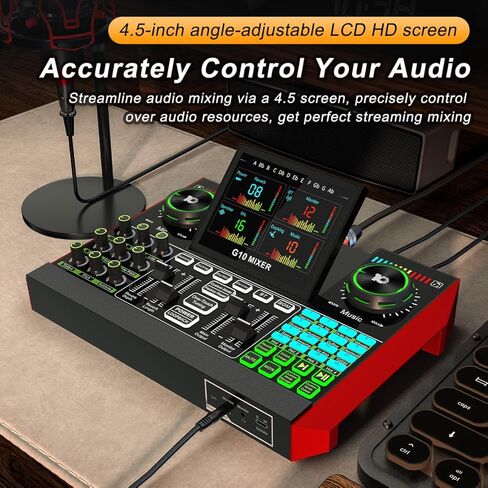 حزمة معدات البودكاست، واجهة صوت USB Tenlamp G10 مع خلاط DJ ولوحة الصوت، ميكروفون مكثف XLR 48 فولت مع ذراع ذراع حامل، مجموعة بودكاست للهاتف PC وتسجيل البث المباشر in Kuwait