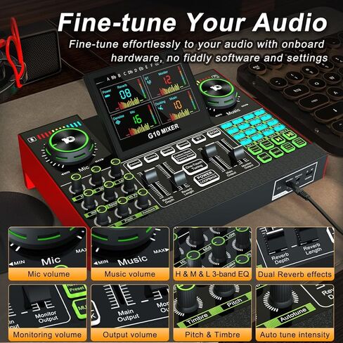 حزمة معدات البودكاست، واجهة صوت USB Tenlamp G10 مع خلاط DJ ولوحة الصوت، ميكروفون مكثف XLR 48 فولت مع ذراع ذراع حامل، مجموعة بودكاست للهاتف PC وتسجيل البث المباشر in Kuwait