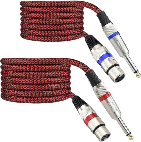 Unbalanced 1/4" TS Male to XLR Female Mono Cable, 15 Feet 6.35 mm Quarter Inch to 3pin XLR Microphone Cord, OFC Shield, Nylon Braided, Red Color, for Mixer/amp/Audio Interface, 2Pack in Saudi Arabia