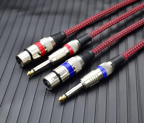 Unbalanced 1/4" TS Male to XLR Female Mono Cable, 15 Feet 6.35 mm Quarter Inch to 3pin XLR Microphone Cord, OFC Shield, Nylon Braided, Red Color, for Mixer/amp/Audio Interface, 2Pack in Saudi Arabia