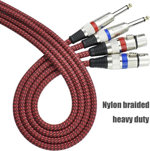 Unbalanced 1/4" TS Male to XLR Female Mono Cable, 15 Feet 6.35 mm Quarter Inch to 3pin XLR Microphone Cord, OFC Shield, Nylon Braided, Red Color, for Mixer/amp/Audio Interface, 2Pack in Saudi Arabia