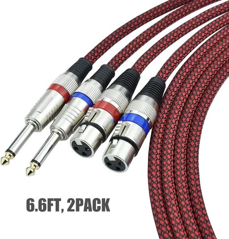 Unbalanced 1/4" TS Male to XLR Female Mono Cable, 15 Feet 6.35 mm Quarter Inch to 3pin XLR Microphone Cord, OFC Shield, Nylon Braided, Red Color, for Mixer/amp/Audio Interface, 2Pack in Saudi Arabia