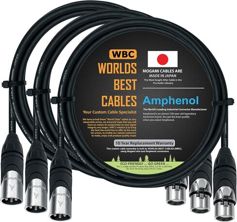 WORLDS BEST CABLES 3 Units - 5 Foot - Quad Balanced Microphone Cable CUSTOM MADE using Mogami 2534 wire and Amphenol AX3M Male & AX3F Female Silver XLR Plugs in Saudi Arabia