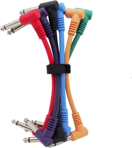 Aestivate 6 Inch Guitar Patch Cable TS 1/4" Right Angle Instrument Cable Colored Guitar Pedal Cable Effect Cable Cord 6-Pack (Rainbow) in Saudi Arabia