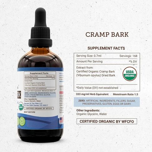 Secrets of the Tribe Cramp Bark USDA Organic | Alcohol-Free Extract, High-Potency Herbal Drops | Made from 100% Certified Organic Cramp Bark (Viburnum Opulus) Dried Bark (2 FL OZ) in Saudi Arabia