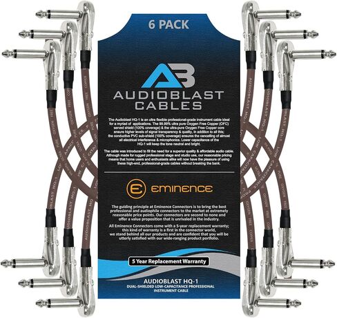 Audioblast - 6 Units - 6 Inch - HQ-1 (Brown) - Ultra Flexible - Dual Shielded (100%) - Instrument Effects Pedal Patch Cable w/ ¼ inch (6.35mm) Low-Profile, R/A Pancake TS Plugs & Dual Staggered Boots in Saudi Arabia