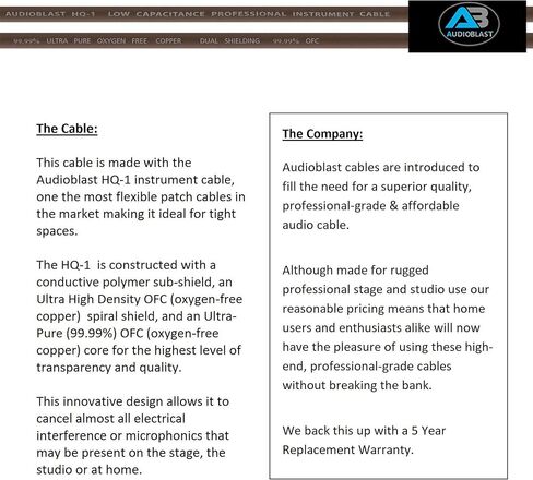 Audioblast - 6 Units - 6 Inch - HQ-1 (Brown) - Ultra Flexible - Dual Shielded (100%) - Instrument Effects Pedal Patch Cable w/ ¼ inch (6.35mm) Low-Profile, R/A Pancake TS Plugs & Dual Staggered Boots in Saudi Arabia