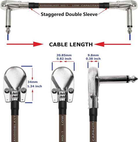 Audioblast - 6 Units - 6 Inch - HQ-1 (Brown) - Ultra Flexible - Dual Shielded (100%) - Instrument Effects Pedal Patch Cable w/ ¼ inch (6.35mm) Low-Profile, R/A Pancake TS Plugs & Dual Staggered Boots in Saudi Arabia