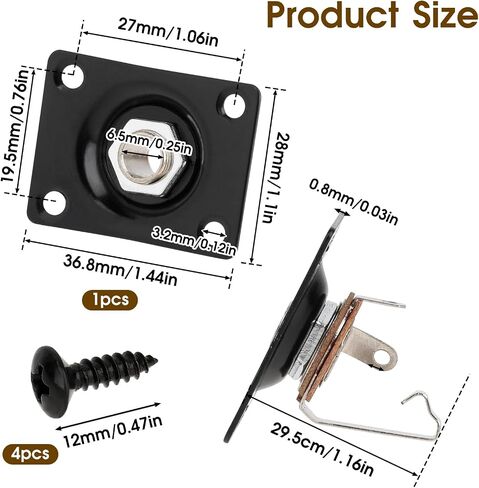 Input Jack for Electric Guitar Square Metal 1/4 Output Jack Plate Input Jack Socket for Style Electric Guitar Bass Parts and Accessories Replacement (Black) in Saudi Arabia