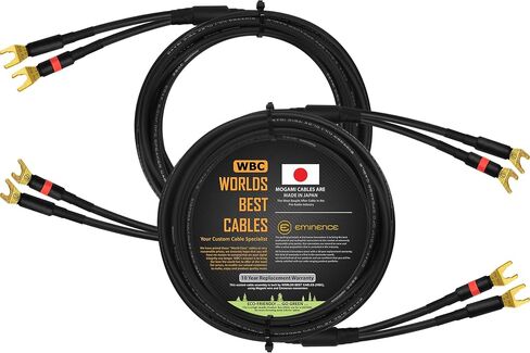 WORLDS BEST CABLES 8 Foot - Coaxial Audiophile Speaker Cable Pair Custom Made Using Mogami 3082 Wire & Eminence Gold Plated Spade Plugs (2 Plugs on Each end) in Saudi Arabia