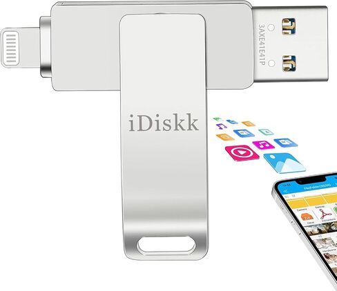 عصا صور iDiskk سعة 128 جيجابايت معتمدة من MFi لمحرك أقراص فلاش USB لتخزين iPhone لعصا تخزين صور iPhone (جميع سلاسل iPhone)، وiPad، وMacBook/PC Photo Stick لأجهزة iPhone وتخزين صور الكمبيوتر in Kuwait
