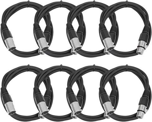 Seismic Audio - SAXLX-6-8 Pack of 6' Black XLR Male to XLR Female Patch Cables - Balanced - 6 Foot Patch Cords in Saudi Arabia