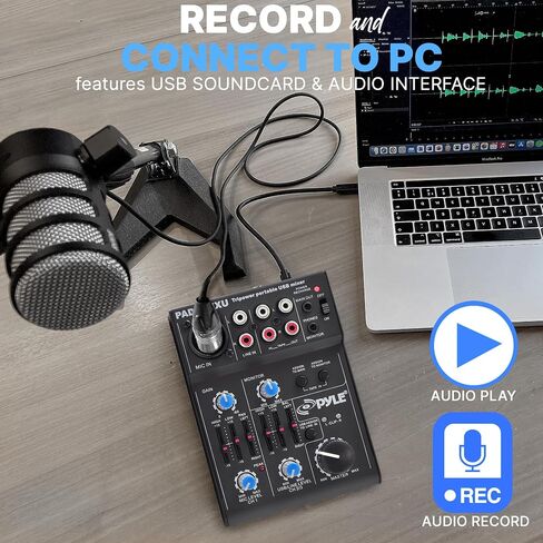 Pyle 3 Channel Bluetooth Audio Mixer - DJ Sound Controller Interface with USB Soundcard for PC Recording, XLR, 3.5mm Microphone Jack, 18V Power, RCA I/O for Professional and Beginners - PAD30MXUBT in Saudi Arabia