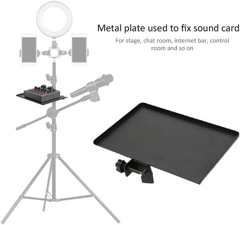 Microphone Stand Clamp-On Utility Shelf, Metal Sound Card Tray 5.51x7.87inch, Adjustable Angle Clamp-On Laptop Notebook Rack Tray Holder for Live Streaming, Music Studio, Stage in Saudi Arabia