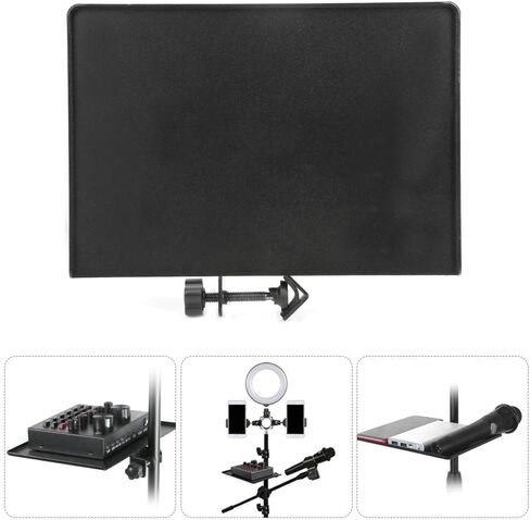 Microphone Stand Clamp-On Utility Shelf, Metal Sound Card Tray 5.51x7.87inch, Adjustable Angle Clamp-On Laptop Notebook Rack Tray Holder for Live Streaming, Music Studio, Stage in Saudi Arabia