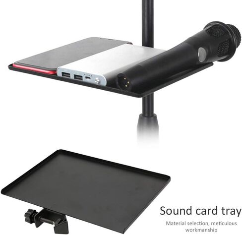 Microphone Stand Clamp-On Utility Shelf, Metal Sound Card Tray 5.51x7.87inch, Adjustable Angle Clamp-On Laptop Notebook Rack Tray Holder for Live Streaming, Music Studio, Stage in Saudi Arabia