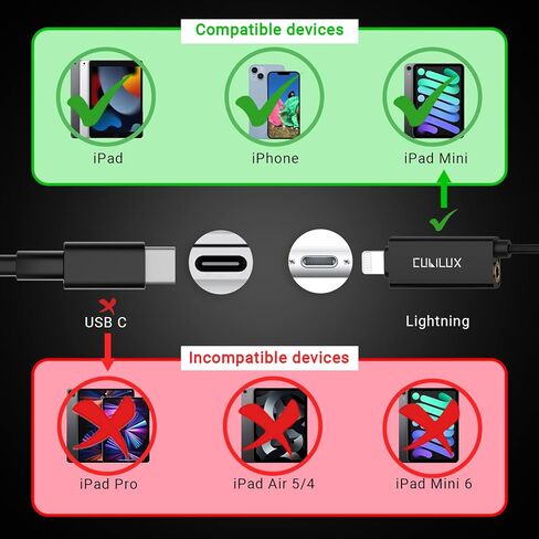 ميكروفون لايتنينج أحادي الاتجاه من كوبيلوكس مع مقبس 3.5 مم لجهاز iPhone iPad، ميكروفون Lightning Lavalier لمدونة الفيديو، والغناء، والاجتماعات عبر الإنترنت، بطول 5 أقدام in Kuwait