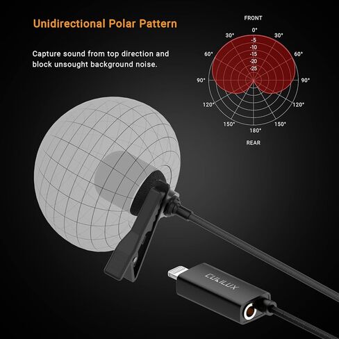 ميكروفون لايتنينج أحادي الاتجاه من كوبيلوكس مع مقبس 3.5 مم لجهاز iPhone iPad، ميكروفون Lightning Lavalier لمدونة الفيديو، والغناء، والاجتماعات عبر الإنترنت، بطول 5 أقدام in Kuwait