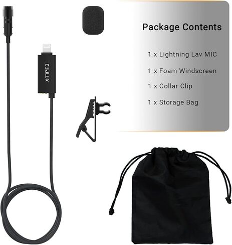 ميكروفون لايتنينج أحادي الاتجاه من كوبيلوكس مع مقبس 3.5 مم لجهاز iPhone iPad، ميكروفون Lightning Lavalier لمدونة الفيديو، والغناء، والاجتماعات عبر الإنترنت، بطول 5 أقدام in Kuwait