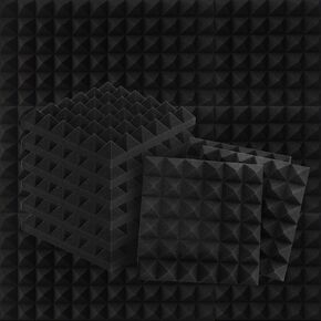 48 Pack-12 x 12 x 2 Inches Pyramid Designed Acoustic Foam Panels, Sound Proof Foam Panels Black, High Density and Flame Retardant Sound Proof Foam Panels for Wall and Ceiling (48 Pack)