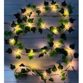 Fielegen 2 Pack/Each 6.56ft 20 LED Ivy String Lights Artificial Ivy Garland with Lights Battery Operated Hanging Fake Ivy Leaves Vine Fairy Lights for Bedroom Wedding Party Holiday Garden Patio Decor