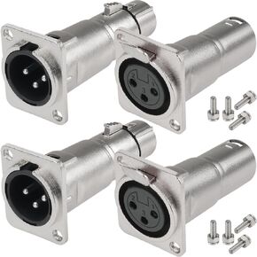 XLR Male to Female Panel Mount Socket, 3Pin XLR Plug to Mounting Adapter Microphone Connector for Microphone, Amplifier, Audio Deviece (4 Pack)