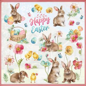 Mfault 168 PCS Happy Easter Bunny Window Clings 9 Sheets, Rabbit Chick Eggs Poppy Flower Wall Stickers Decal Decorations, Chicken Floral Butterfly Living Room Home Kitchen Decor