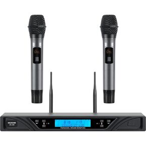 Wireless Microphone System 4 Channel, UHF Metal Cordless Handheld Mics Set - 200 Adjustable Frequencies, Auto Scan & Memory Function, 300ft Range, Ideal for Karaoke Church Wedding（UG-240
