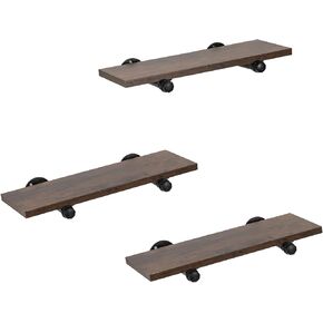 Rustic Wood Floating Shelves with Industrial Pipe Brackets Set of 3,3 Tier Wall Mounted Shelving Storage for Bathroom Bedroom Living Room Kitchen Office 16.1" x 5.5" (Brown)