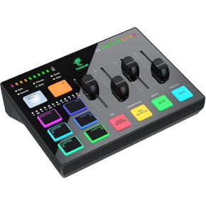 TONOR Gaming Audio Interface, RGB Audio Mixer with Pro-preamp, 6.5mm and XLR Channel, Support for Instrument Input, Independent Volume Controls, for Gaming, Live Streaming, Content Creating, TX310