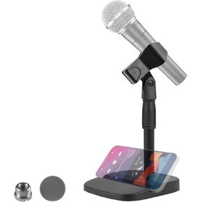 Geekria for Creators Telescoping Tabletop Microphone Stand Compatible with SAMSON Q2U, Q7x, Q8x, Shure SM57-LC, Sm58, SM48S-LC, PGA48, BETA 57A Adjustable Desk Mic Holder with Weighted Base